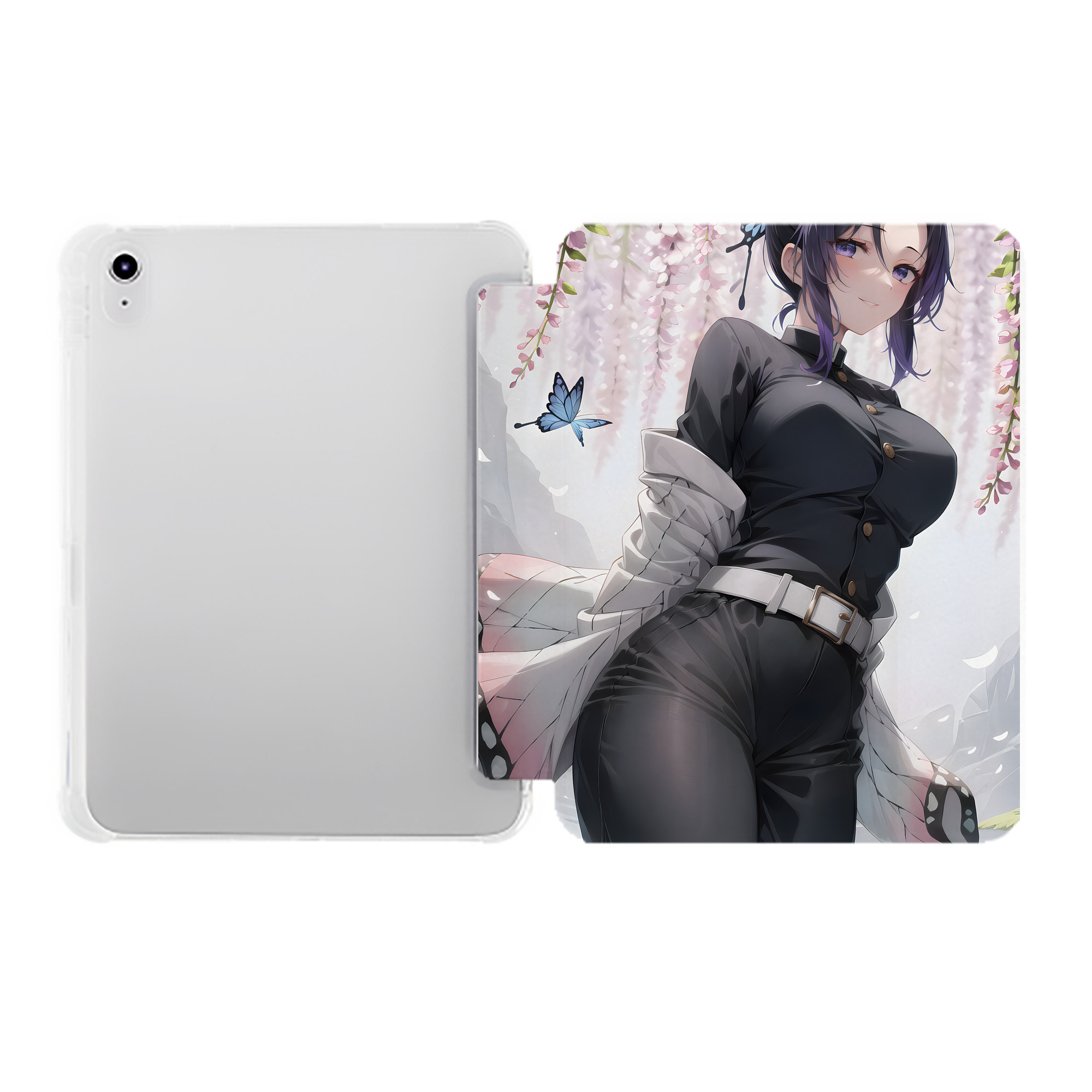 （画像用） 鬼滅の刃（きめつのやいば）蟲柱-胡蝶 しのぶ／こちょう しのぶ Kochou Shinobu IPad ケース ペン収納付き 三つ折りスタンド PUレザー×シリコン 対応機種9.5/10.5/10.9インチ